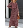 thumbnail image 4 of PRETTYGARDEN Women's Fall Dresses Long Sleeve Flowy Casual Floral Maxi Dress Crew Neck Smocked Tiered Long Dress, 4 of 7