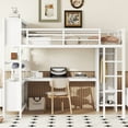 thumbnail image 2 of Luckynote Full Size Metal Loft Bed, Heavy Duty Frame with Wardrobe, L-Shaped Desk, Storage Cubes and Shelves, White, 2 of 10