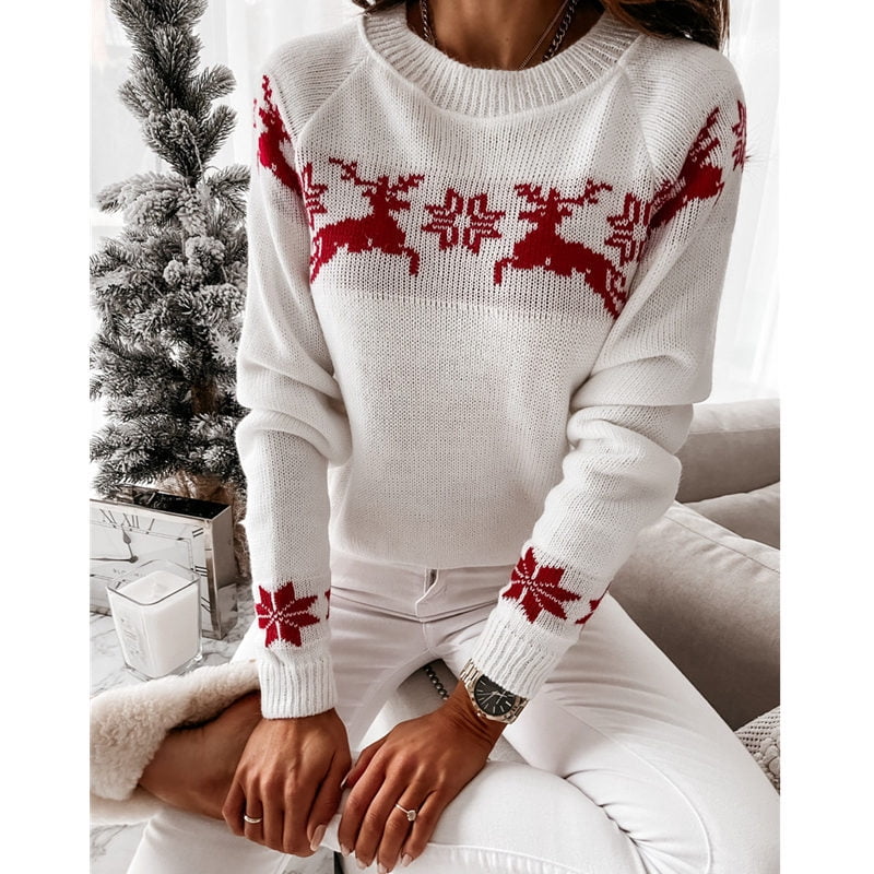 BESTSPR Womens Sweater Christmas Print Comfortable Round Neck Long Sleeve  Loose Ugly Christmas Sweater for Women - Gifts for Women - Walmart.com