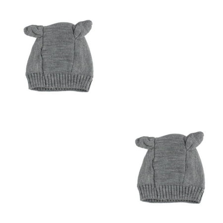 

2pcs Kids Children Deer Shape Knit Hat Solid Color Cap Boy Girl Autumn Winter Warm Ear Protect Beanie Bonnet