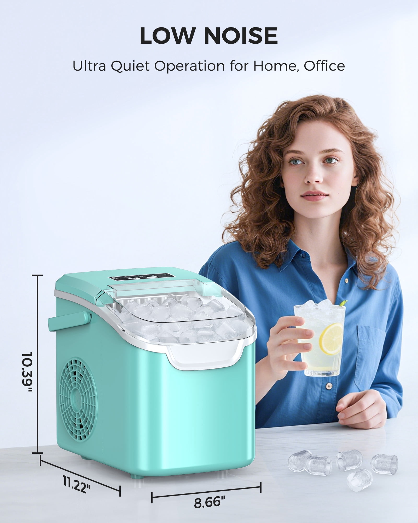 CRZOE Ice Maker Machine For Countertop, Portable Ice Maker Machine With Handel, Self-Cleaning Ice Maker, 26Lbs/24H, 9 Ice Cubes Ready In 8 Mins, For Home/Office/Kitchen