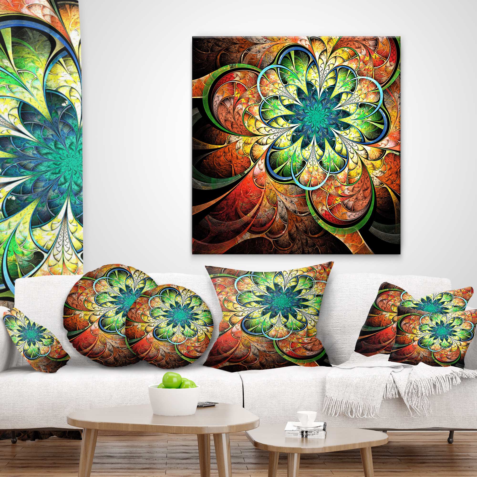 Designart Colorful Fractal Flower Pattern - Floral Throw Pillow - 18x18