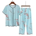 thumbnail image 3 of Lovskoo 2024 Lounge Sets for Women Plus Size Casual Summer Floral Short Sleeved V Neck Button Front Top Shirt Capri Pajama Pants Set Comfortable Breathable 2 Piece Sets Sky Blue 5XL, 3 of 3