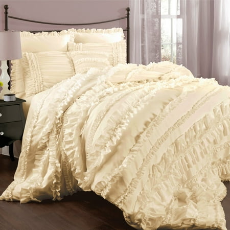 Belle Ruffle Comforter Set (King) White 4pc - Lush Décor