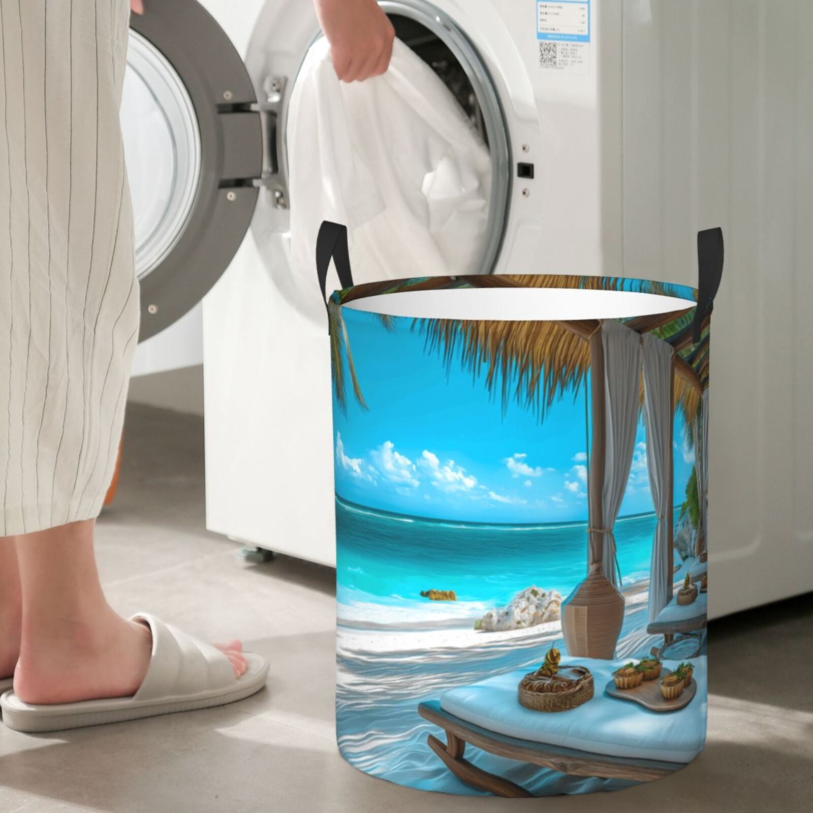 Large Laundry Basket with Handles - Luxurious Tropical Beach Retreat Kids Baby Dirty Clothes Laundry Hamper for Bedroom Aesthetic