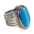 thumbnail image 4 of Vintage Style Oval Blue Cat's Eye Statement Ring, Antique Silver Tone Wide Band Size 7 Jewelry Ring Silver, 4 of 6