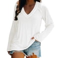 thumbnail image 2 of Endives Women's Long Sleeved T Shirt Retro Shirt V Neck Loose Thin Breathable Womens Top Spring Summer White, 2 of 7