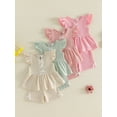 thumbnail image 4 of Loicainy Baby Girl Waffle Knit Outfit Ruffle Sleeve Bow Peplum Top and Shorts Set Toddler Summer Casual Clothes Set, 4 of 10