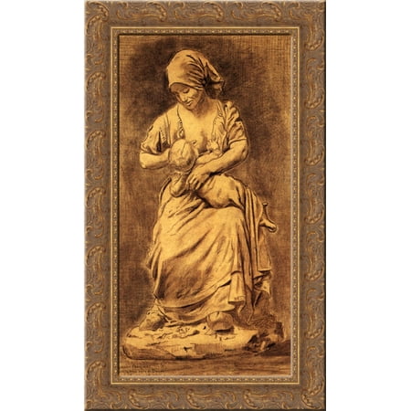 French Peasant Woman Suckling Her Baby after Dalou 24x16 Gold Ornate Wood Framed Canvas Art by Vincent van Gogh