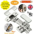 thumbnail image 1 of Bisagras para gabinetes sin marco con ángulo de giro de 105 grados, diseñadas para gabinetes de cocina de 18 mm, completas con placa de montaje y tornillos preinsertados, superposición completa,, 1 of 5