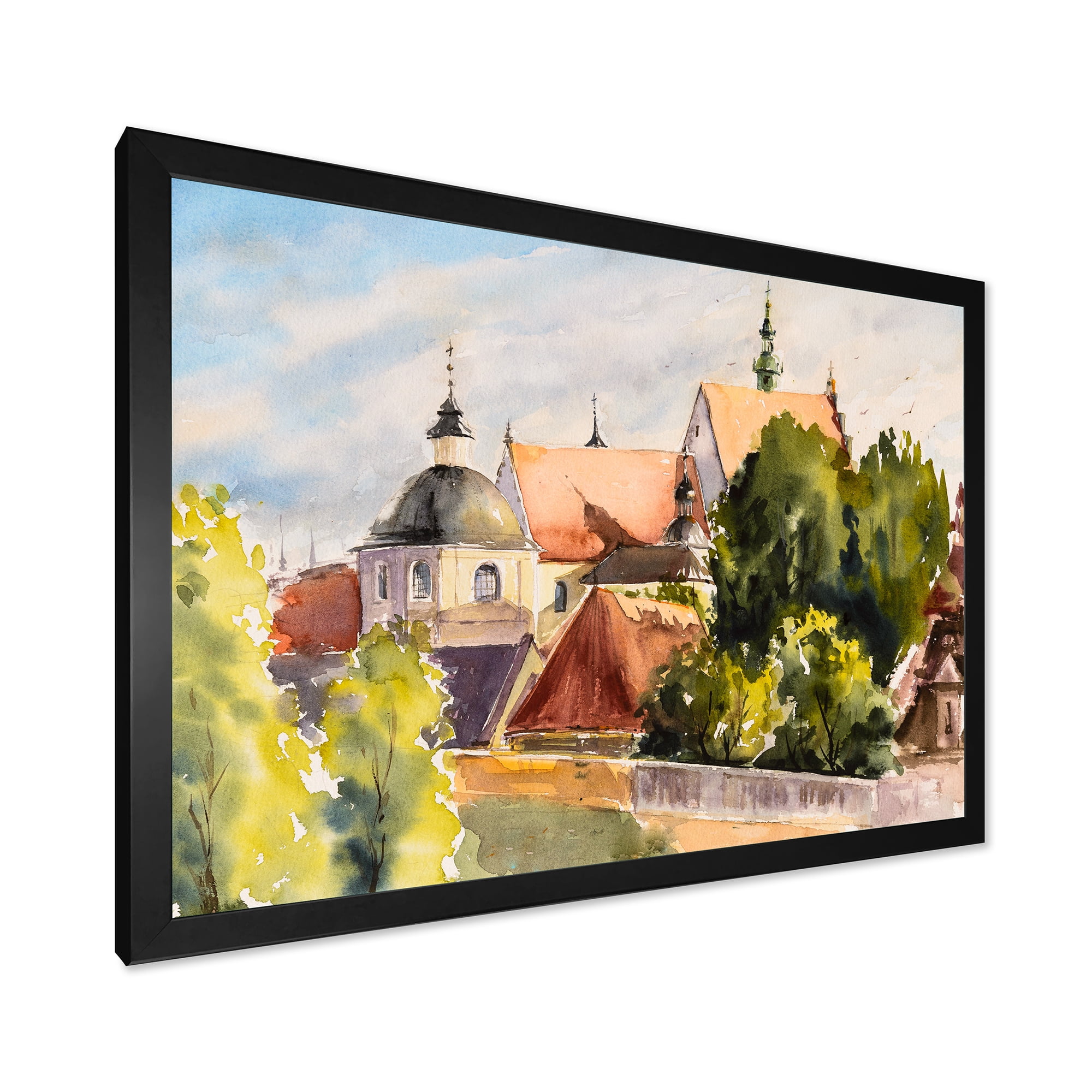 Designart 'View of Old Polish City Buildings In Nature' Traditional Framed Art Print