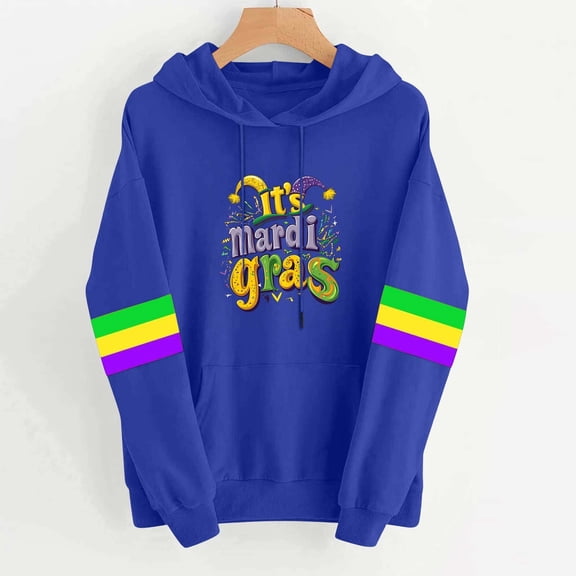 Craaazy Women's Long Sleeve Hooded Mardi Gras Sweatshirts with Pockets Gifts