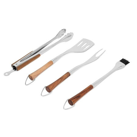Internet’s Best 4 Piece Stainless Steel and Bamboo Grill Tool Set | BBQ Fork, Spatula, Basting Brush and Locking Tongs | Extra Long