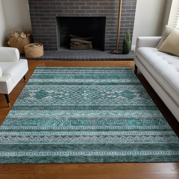 Addison Rugs Chantille Indoor/Outdoor Transitional Southwest Teal Washable Rectangle Rug, 5' x 7'6"