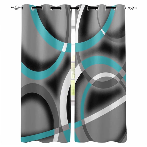 Turquoise Geometric Blackout Curtains 63 Inches Long, Grey Classic Abstract Lines Striped Thermal Insulated Black Out Curtains, Darkening Window Curtain for Bedroom Living Room 42"x63" 2 Panels