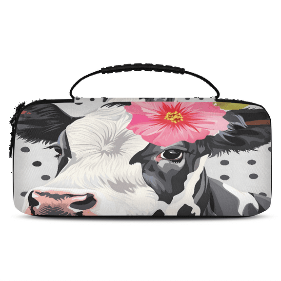 Herdesigns Cute Floral Cow Carrying Case for Nintendo Switch OLED Model 2021 & Switch 2017 with 20 Game Card Slots, Portable Travel Carry Case for Accessories and Console