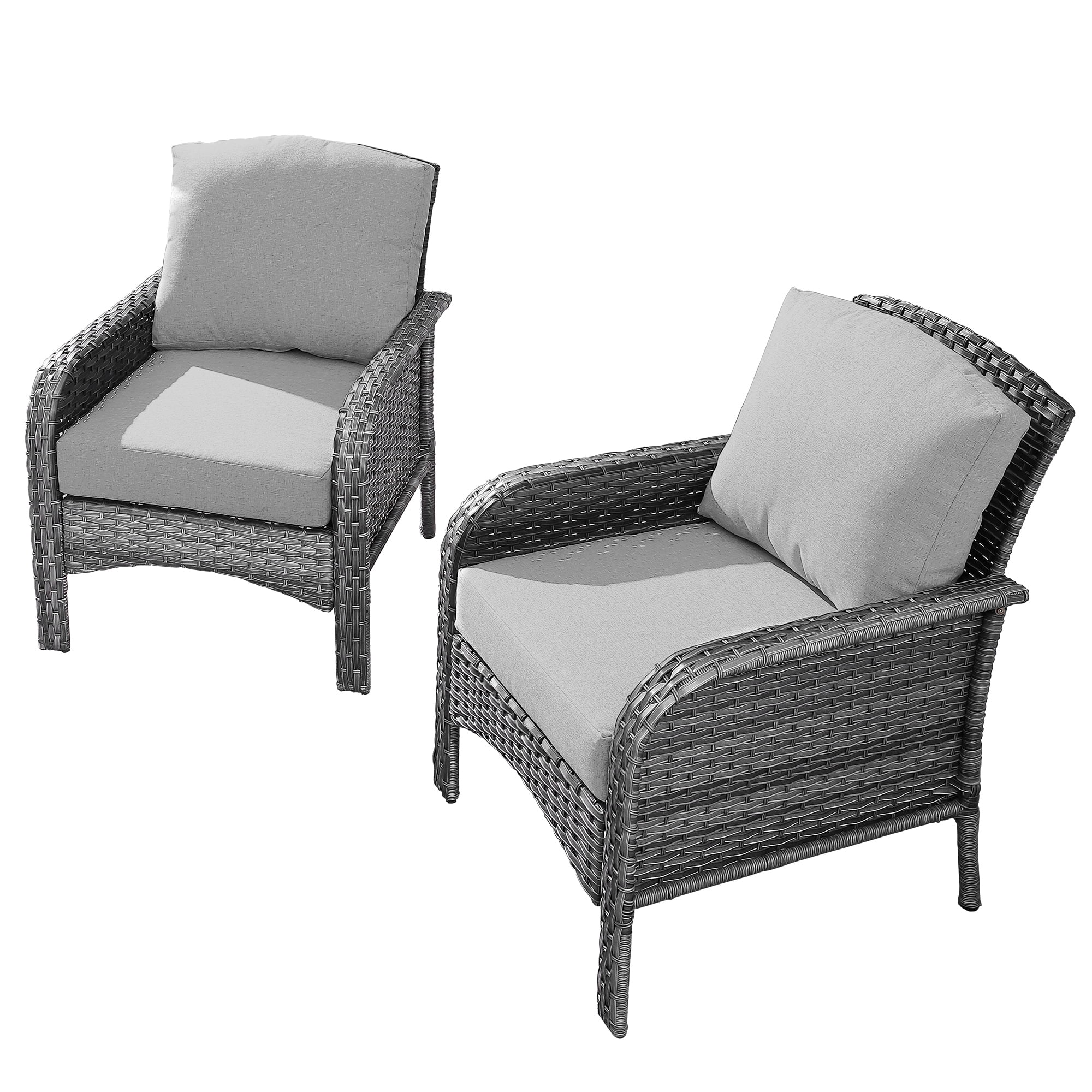 XIZZI 2 Pieces Wicker Outdoor Patio Furniture High Back Rattan Conversation Set All Weather Patio Chair Set with Cushions for Balcony, Dark Gray