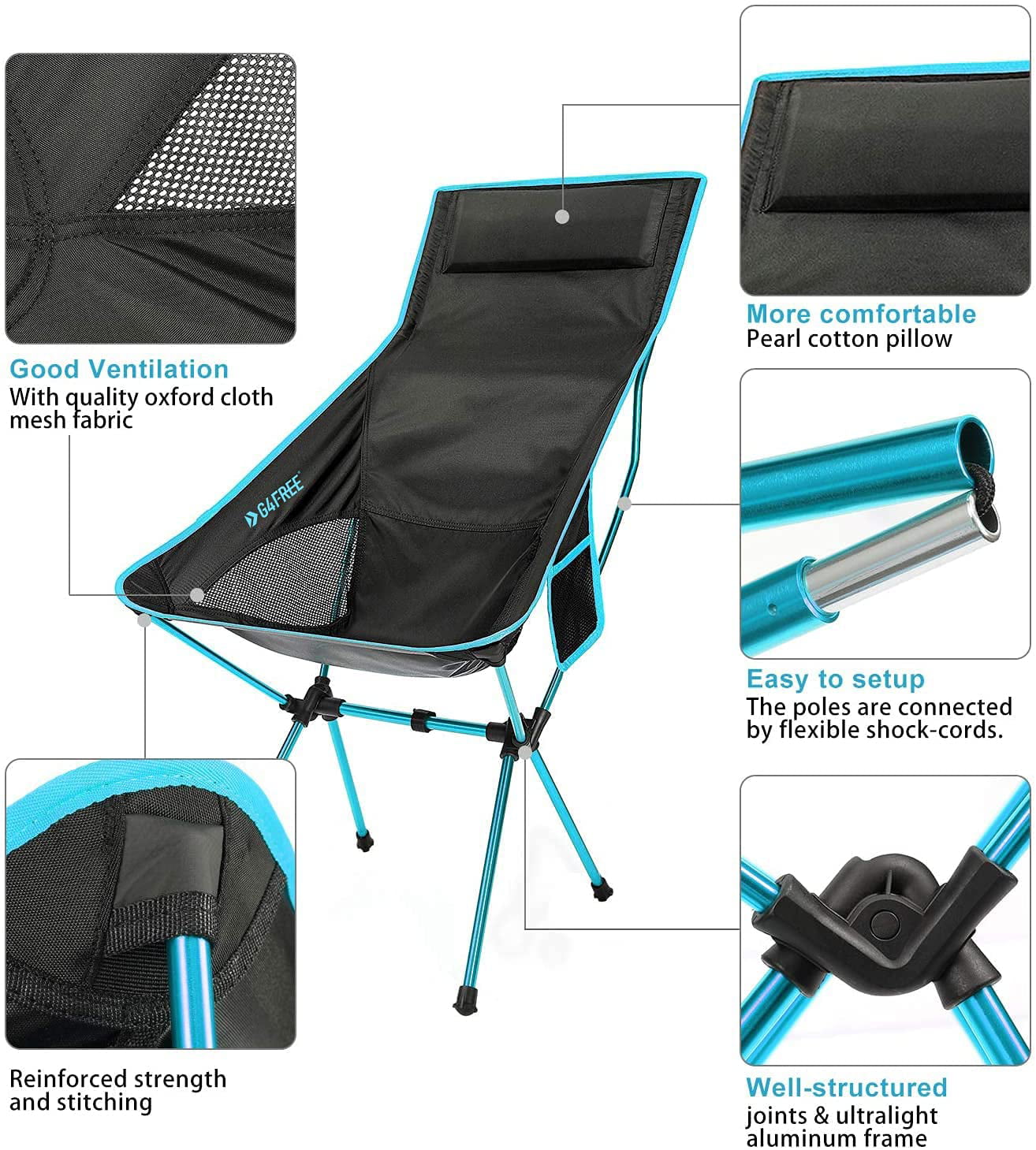 G4Free Portable Camping Chair Lightweight Folding Camp Chairs for Backpacking Picnic Beach Festival Hiking 