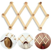 NOGIS 1 Pack Accordion Style Expandable Wall Wooden Coat Rack 10 Hooks (Pegs) Hang Hats Jackets Coffee Mug Purses Necklaces Towels Cap Leash Scarves Data Line Kitchenware
