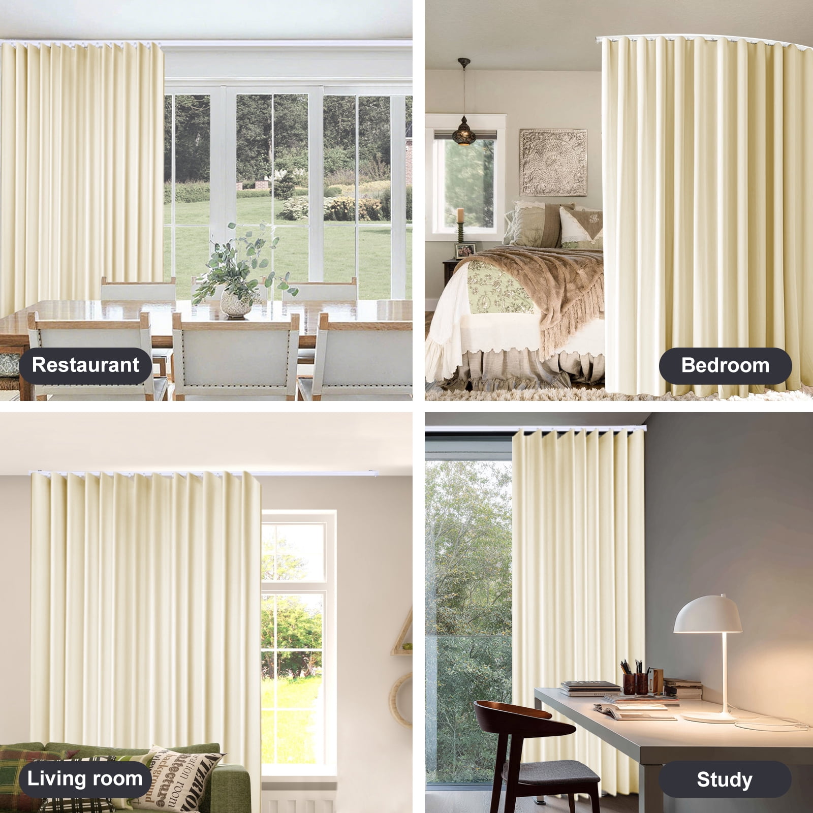 CBSRORO Room Divider Blackout Curtains with Ceiling Mounted Curtain Track Set,1 Panel Beige Divider Curtain and White Flexible Curtain Track for Room Separation