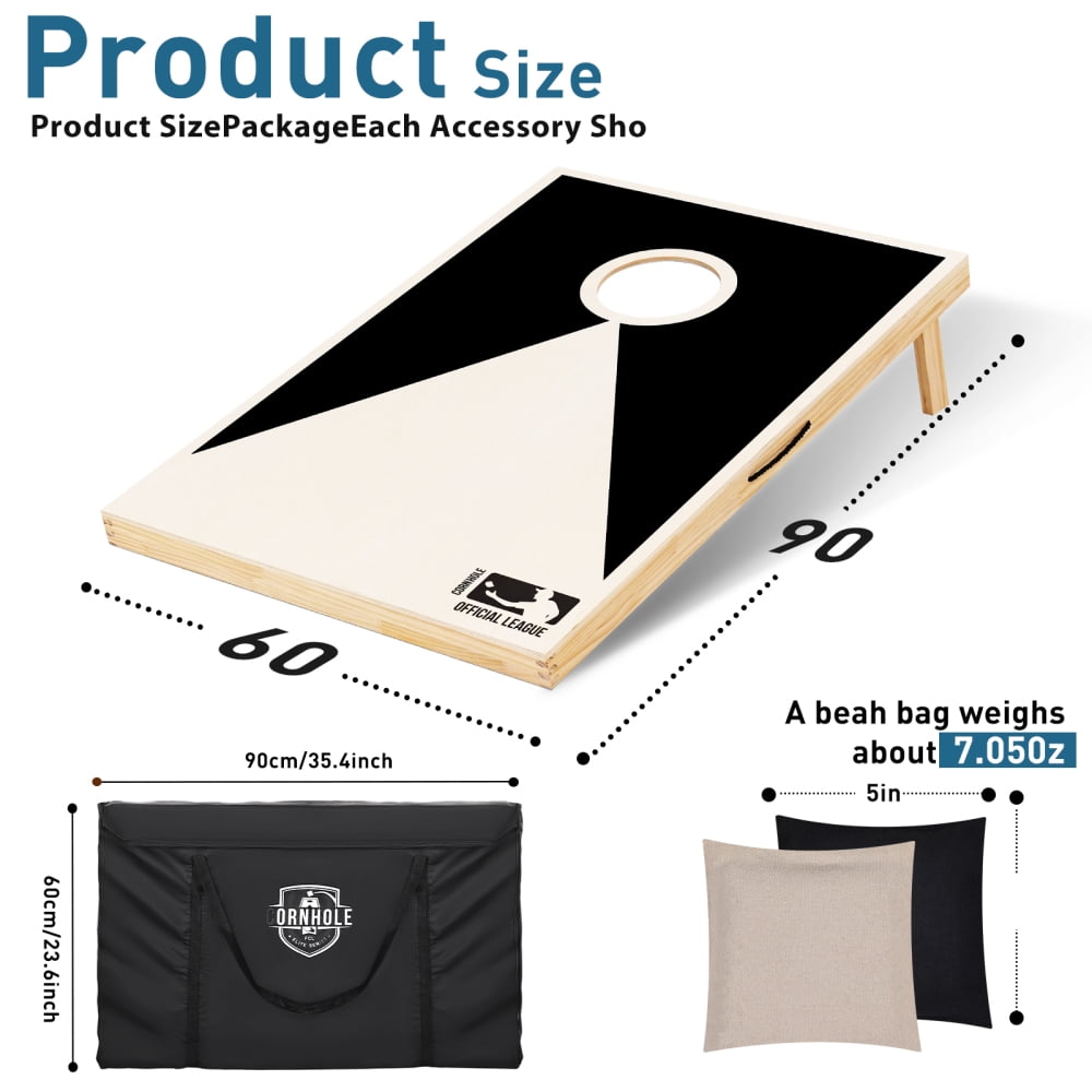 Solid Wood Premium Cornhole Set - 3 Feet x 2 Feet Game Boards, Includes Set of 8 Corn Hole Toss Bags