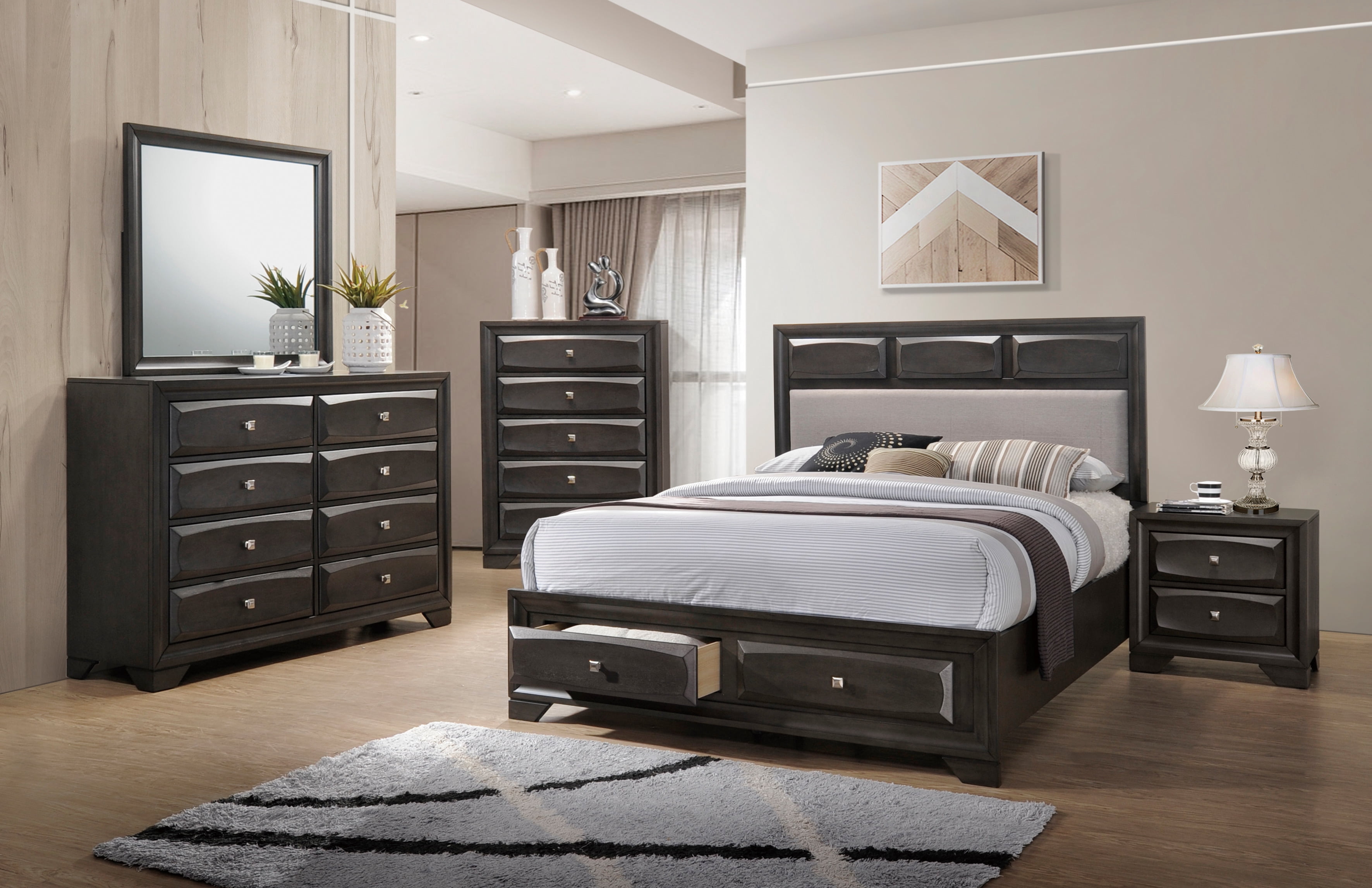 Transitional Style 6pc Set Bedroom Furniture Eastern King Size Bed ...