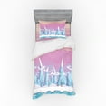 thumbnail image 1 of Winter Duvet Cover Set, Cartoon Style Fantasy Landscape with Ice Mountains Leafless Trees and Colorful Sky, Bedding Set with Shams and Fitted Sheet, 3 Sizes, by Ambesonne, 1 of 3