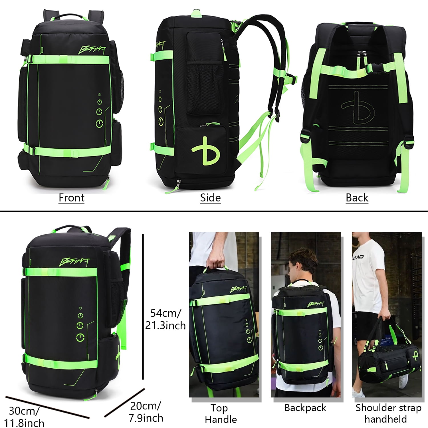 BE SMART 50L Extra Large Gym Backpack for Men, Big Gym Bag with Shoes Compartment, Waterproof Heavy Duty Duffel Bags, Men's Workout Backpacks for Outdoor Sport,Hiking,Camping (XL)