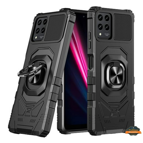Xpression Cover for T-Mobile Revvl 6 Pro 5G Armor Hybrid Stand Ring Hard TPU Rugged Full-Body [Military-Grade] Magnetic Car Ring Holder Phone Case - Black