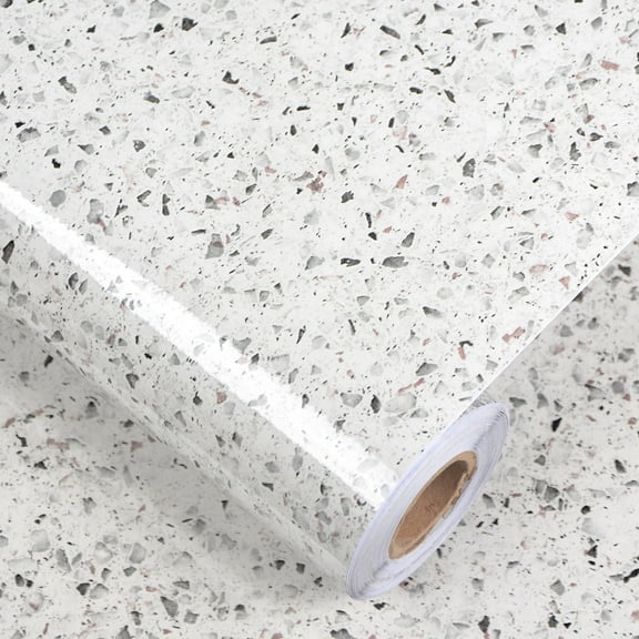 A-b-cil Terrazzo Contact Paper 78" X 16" Gray White Granite Contact Paper for Kitchen Counter Top Peel and Stick Countertop Adhesive Wallpaper for Cabinet Desk Dresser Top Table Covers Stains