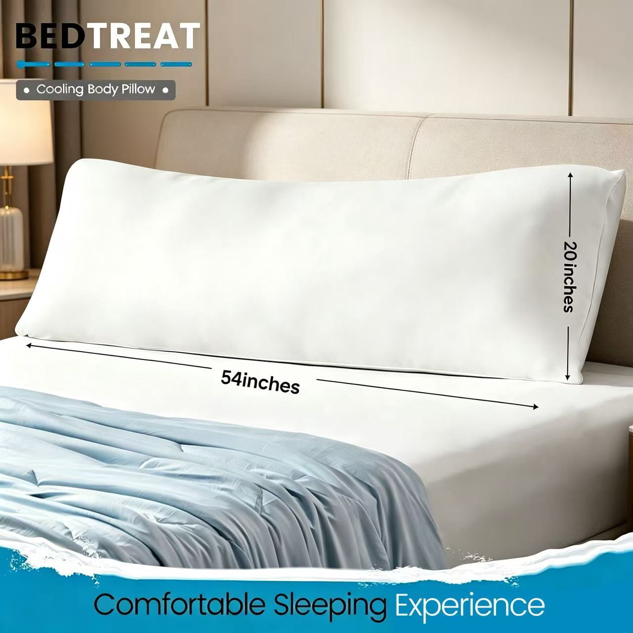 BedTreat Full Cooling Body Pillow for Adults - Soft & Hypoallergenic Body Support for Side Sleepers - Durable & Machine Washable with Reversible Cooling Cover（20 X 54, White)