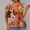 thumbnail image 6 of Nostalgic Vintage Floral Women's Short Sleeve T-Shirt Crew Neck Casual Summer Trendy Loose Fit Tops, 6 of 6