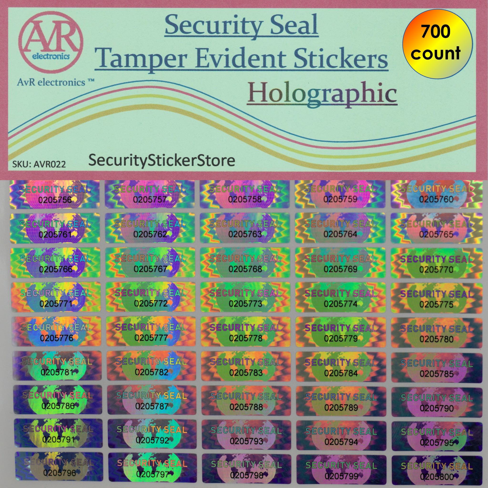 AvR electronics Tamper Proof Stickers, Tamper Evident Stickers. Security Seal Holographic