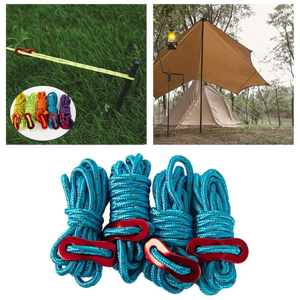 4 Pieces Guyline Tent Ropes 4mm Tent Guy Line with Reflective Cord Guy Line  Tent Guide Rope for Camping , Blue