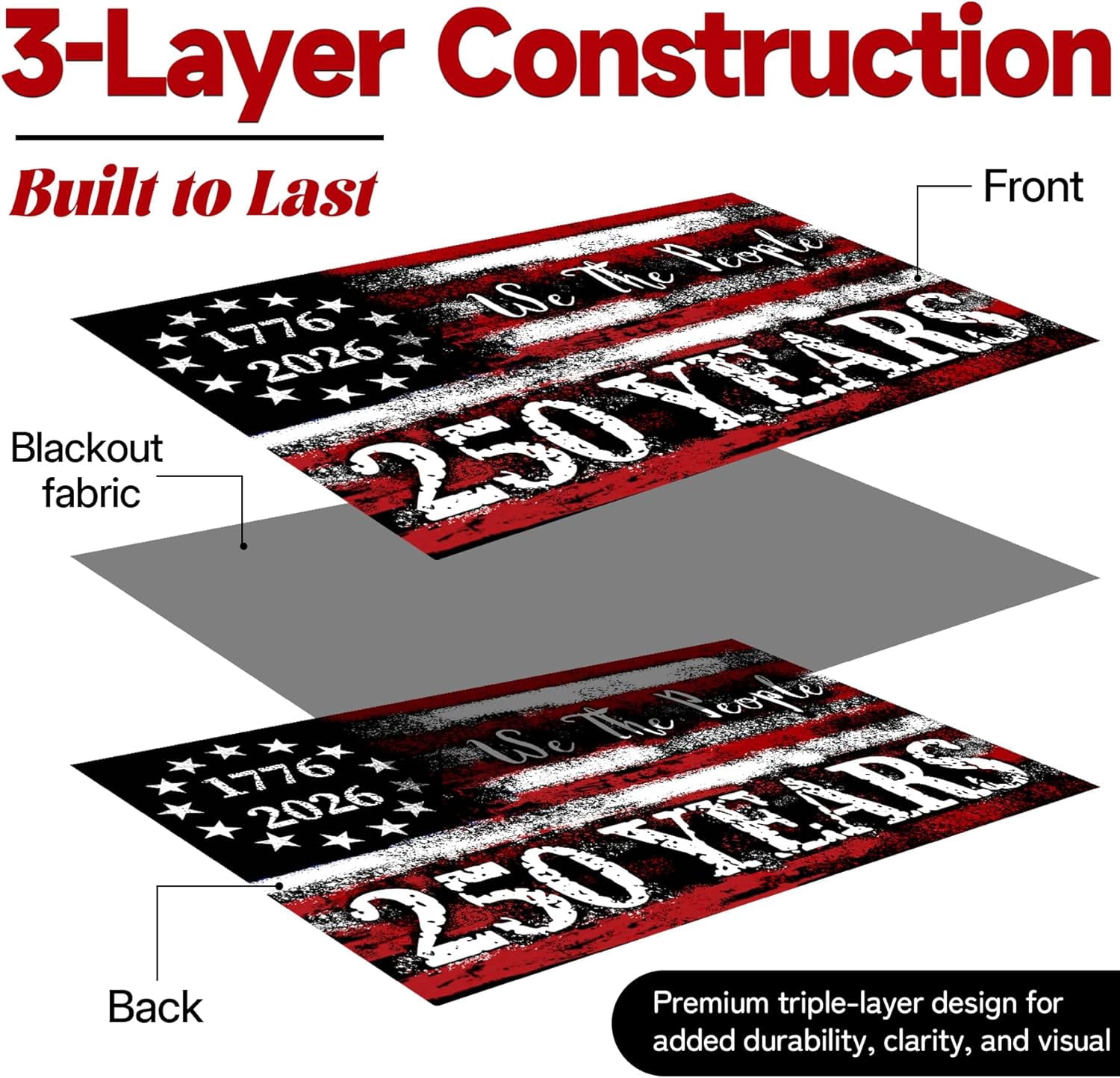 America 250th Anniversary Flag, 3 Ply Year American Anniversary Flag- Double Sided, 3x5 Ft, 250 Years Birthday Patriotic Decor for Outdoor, Front Door, Porch, Wall