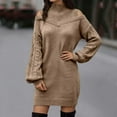 thumbnail image 2 of Fiaer Sweater Dresses for Women Turtleneck Long Sleeve Thermal Warm Loose Fit Casual Trendy Mini Dress Khaki XL, 2 of 5