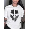 thumbnail image 1 of Women's Casual Skull Print T-Shirt - Knit Polyester Blend Crew Neck Tee with Medium Stretch, Geometric Pattern, Casual Style for All Seasons, 1 of 6