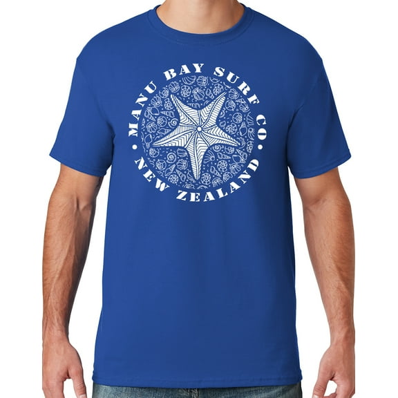 Mens Manu Bay Surf Company WHITE STARFISH T-shirt, Small Royal Blue