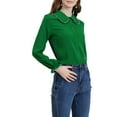 thumbnail image 6 of MODA NOVA Juniors Sweet Ruffle Peter Pan Collar Button up Work Shirts Dark Green M, 6 of 7