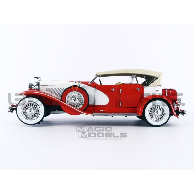 Duesenberg II SJ Red and White with Tan Top 1/18 Diecast Model Car