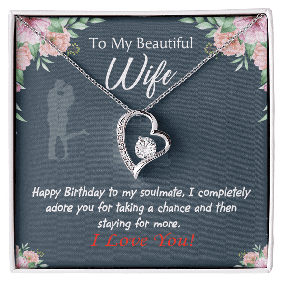 To My Wife Wife I Completely Adore Birthday Message Forever Necklace w Message Card
