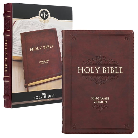 KJV Holy Bible, Thinline Large Print Faux Leather Red Letter Edition Thumb Index & Ribbon Marker, King James Version, Burgundy