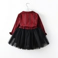 thumbnail image 2 of Filles Tout-Petits Robe à Manches Longues Plaids Imprimé Dentelle Tulle Fête Robe Princesse Vacances Robe, 2 of 7