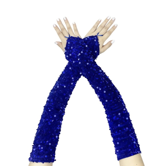 Sequins Fingerless Gloves for Women Soft Glitter Knitted Cold Weather Warm Cotton Winter Fashion Womens Mittens Blue