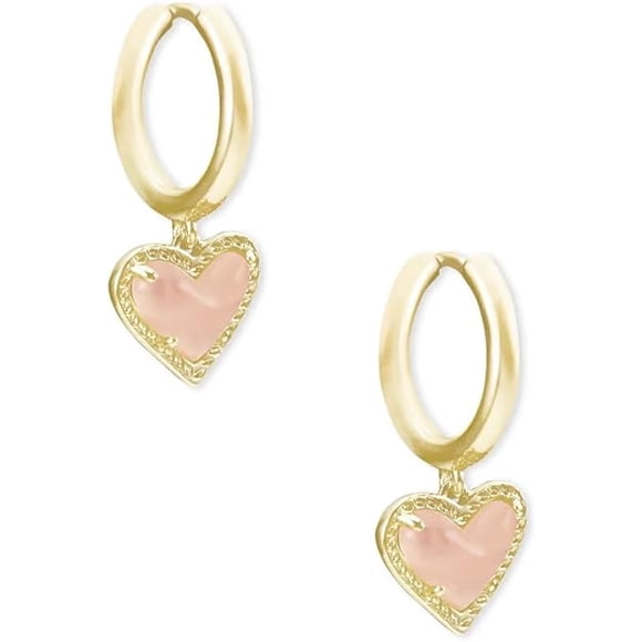 Kendra Scott Ari Heart Huggie Earrings Gold Rose Quartz