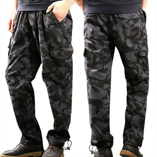 Pantalones largos de algodón para hombre, multibolsillos, cintura elástica, resistentes al desgaste, pantalones largos para hombre