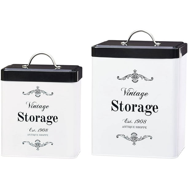 Antique Pe Vintage Storage Metal Canisters Food Safe Push Top Lid Assorted Set Of 2 Large 208 Ounces Small 96 Com Antique Pe Vintage Storage Metal, Antique Food Storage Containers