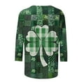 thumbnail image 3 of successthop St Patricks Day Shirts Womens Green Plaid Oversized Plus Size Crewneck Shirts 3/4 Sleeve Lightweight Outfits, 3 of 4