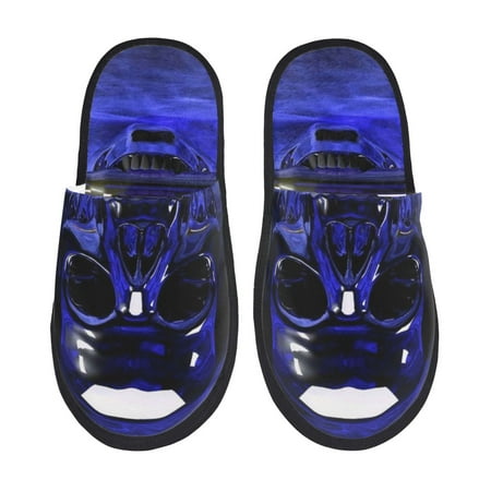 Balery Steel Skull Slient Indoor Furry Fleece Comfort House Shoes Soft Non-Slip Home Shoes Cotton slippers House Slippers-- Medium