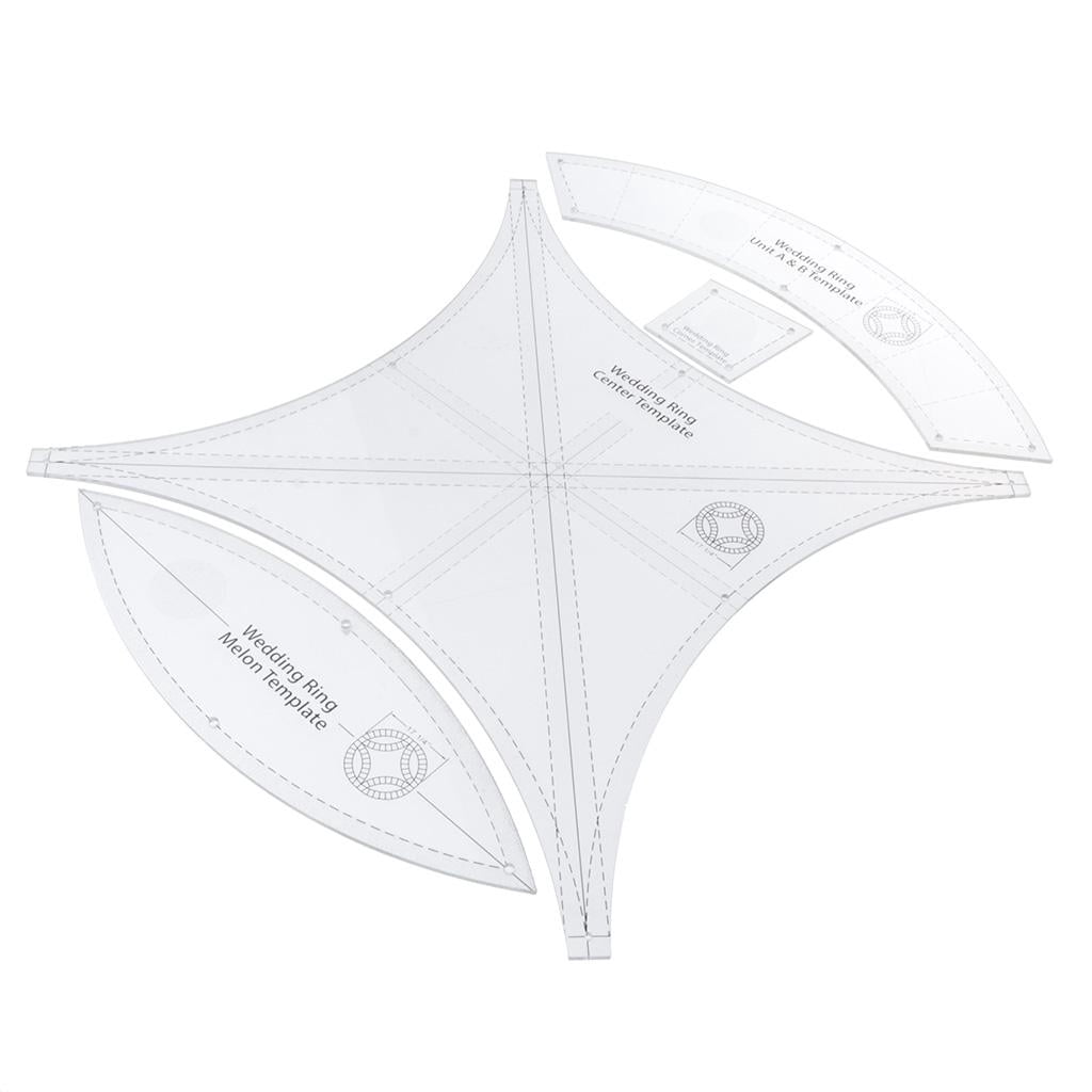 HOMYL 4pcs Creative Grid Double Wedding Ring Template Dressmaker Sewing Quilting Ruler